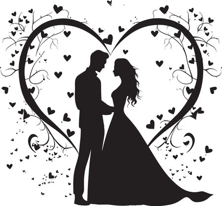 Romantic Botanical Affair Floral Emblem Enchanted Petals Black Vector Designのイラスト素材