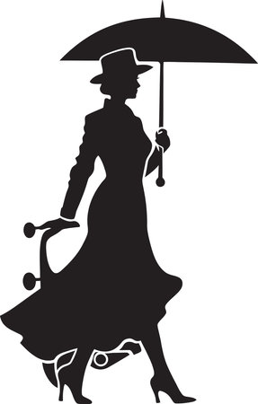 Stylish City Glide Black Vector Emblem Cityscape Scooterista Scooter Woman Designのイラスト素材