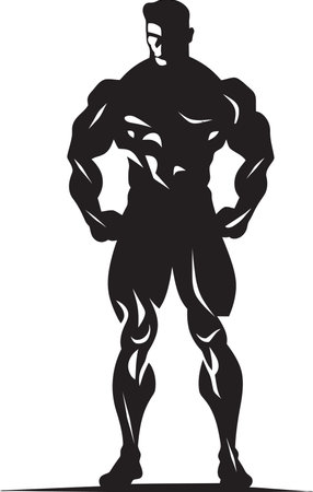 Graphite Gladiator Full Body Black Figure Silhouette of Power Bodybuilders Iconic Emblemのイラスト素材