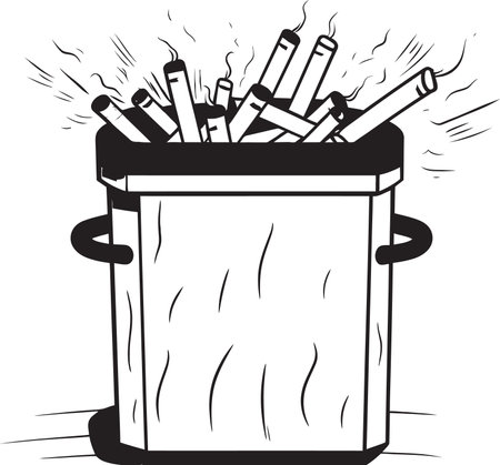 Snuffed Cigarette Emblem Trash Bin Vector Cigarette Free Zone Black No Smoking Iconのイラスト素材
