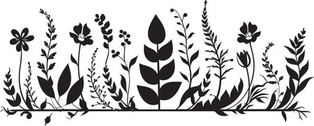 Monochrome Garden Edge Floral Border Vector Icon Ink Dipped Bloom Boundary Black Floral Vector Logoのイラスト素材