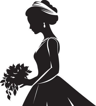 Matrimonial Elegance Monochrome Emblem Chic Bride Silhouette Black Logo Designのイラスト素材