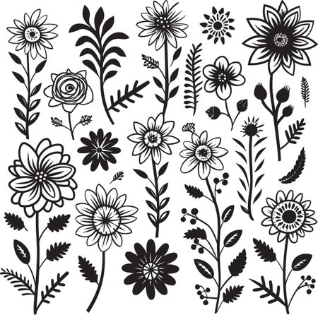 Petite Bouquet Doodle Flower Vector Quirky Doodles Black Flower Emblemのイラスト素材