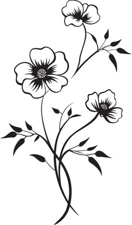 Botanical Vine Essence Monochrome Design Floral Wine Symphony Black Emblemのイラスト素材