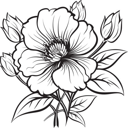 Botanical Essence Iconic Emblem Graceful Flower Signature Black Iconのイラスト素材