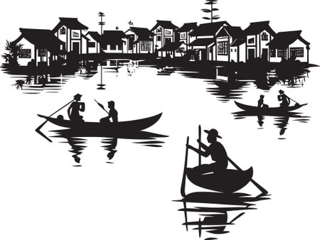 Classic Waterside Township Emblematic Mark Timeless Riverbank Village Iconic Symbolのイラスト素材