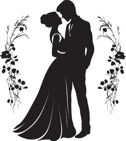 Retro Floral Embrace Stylish Vector Detail Elegant Blossom Affection Black Emblematic Markのイラスト素材