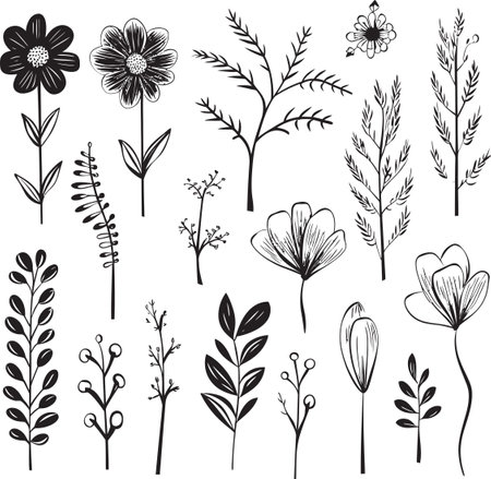 Frosty Petal Impressions Stylish Vector Wintry Flower Sketch Monochrome Emblemのイラスト素材