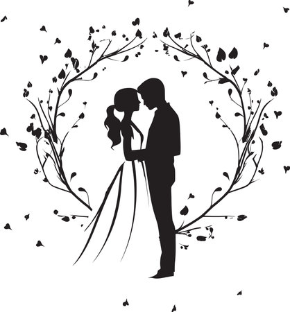 Blossom Bonding Black Logo Detail Romantic Floral Fusion Vector Emblemのイラスト素材