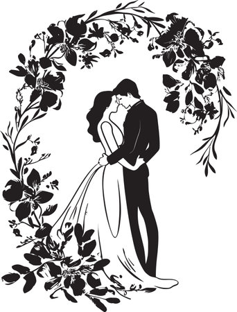 Botanical Embrace Stylish Vector Emblem Wedded Roses Monochrome Iconic Markのイラスト素材