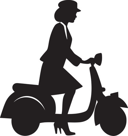 Scooterista Silhouette Elegant Black Emblem City Glide Maven Vector Monochrome Markのイラスト素材