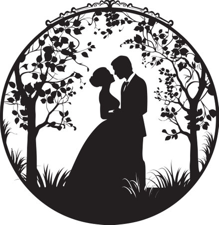 Petal Fusion Wedding Couple Logo Evergreen Serenade Black Vector Designのイラスト素材