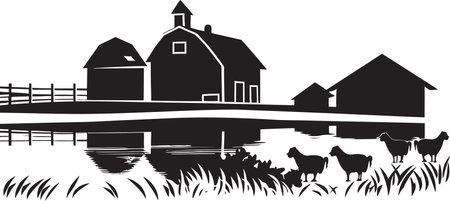 Countryside Legacy Vector Farmhouse Logo Rustic Refuge Black Icon for Farmsのイラスト素材