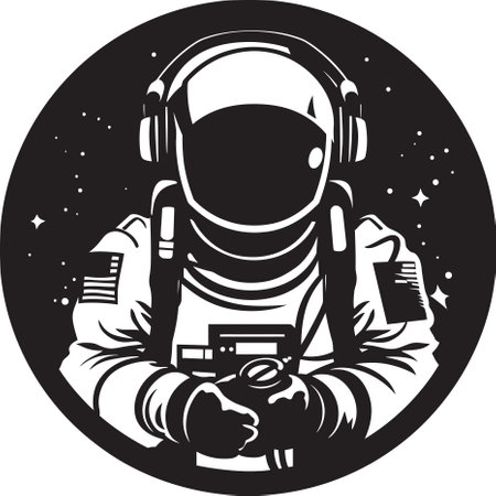 Orbital Quest Vector Space Logo Cosmos Pioneer Black Astronaut Symbolのイラスト素材