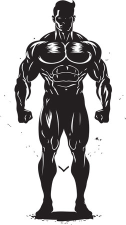 Strength Silhouette Full Body Black Vector Design Inkwell Muscles Bodybuilders Emblem in Vectorのイラスト素材