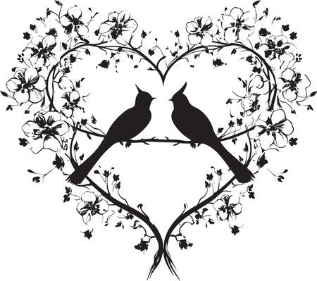 Petal Harmony Wedding Couple Icon Romantic Botanicals Black Vector Designのイラスト素材