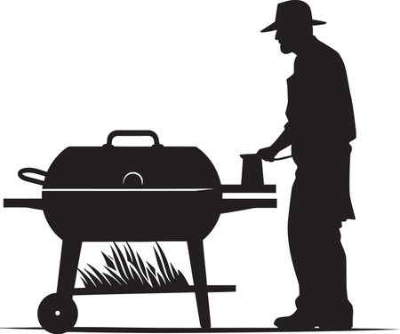 BBQ Impressions Black Vector Logo Art Vector Smoke Signals Man BBQ Designのイラスト素材
