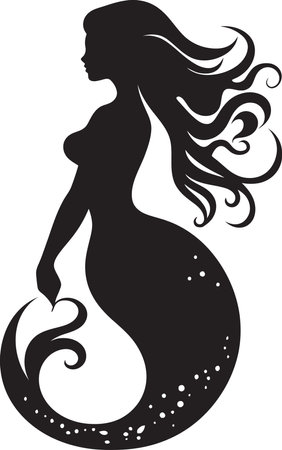Twilight Tones Mermaid Vector Icon Sable Serenade Black Mermaid Emblemのイラスト素材