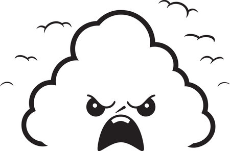 Raging Thunderhead Vector Angry Cloud Logo Brooding Squall Black Cartoon Cloud Iconのイラスト素材