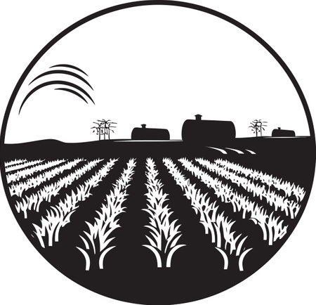 Rural Retreat Farmhouse Logo in Black Vector Design Harvest Haven Agricultural Farmhouse Icon in Vectorのイラスト素材