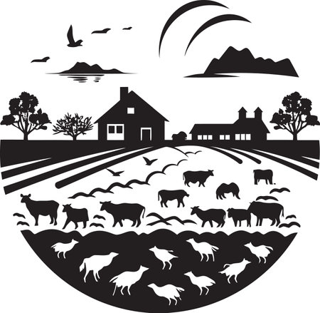 Harvest Legacy Agriculture Farmhouse Logo Design Homestead Charm Black Vector Icon for Farmsのイラスト素材