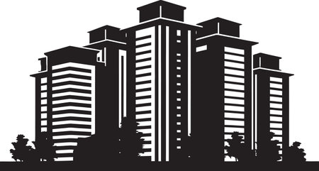 Cityline Dreamscape Multifloor Urban Vector Icon Downtown Skylinescape Multifloor City Building Vector Emblemのイラスト素材