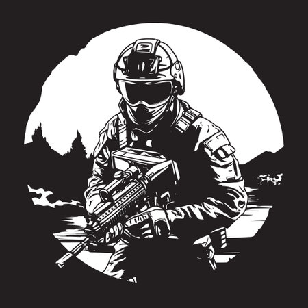 Sentinels Resolve Illuminated Iconic Emblem Icon Soldiers Valor Unveiled Vector Logo Designのイラスト素材