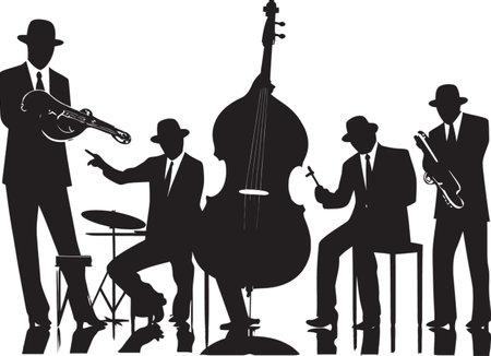 Mellow Riffs Jazz Musicians Mark Elegant Sync Stick Figure Jazz Band Vector Illustrationのイラスト素材