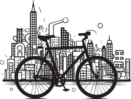 Cityscape Cyclist Bicycle Vector Symbol Pedal Precision Iconic City Bicycle Emblemのイラスト素材