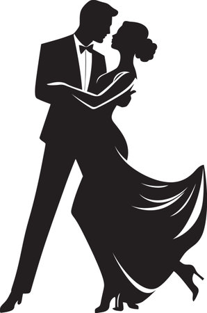 Swaying Serenade Couple Logo Symbol Flowing Flourish Dancing Couple Vector Iconのイラスト素材