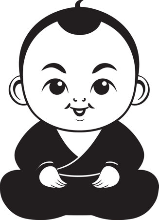 Enlightened Infante Cartoon Black Logo Buddha Bambino Vector Kid Silhouetteのイラスト素材
