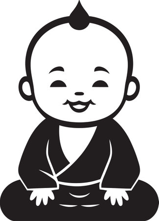 Zen Youngster Black Logo Buddha Buddha Bambino Cartoon Kid Emblemのイラスト素材
