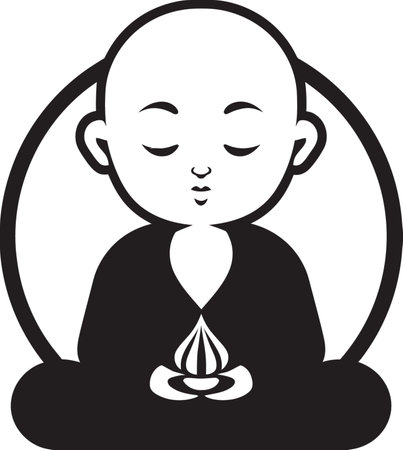 Little Zen Master Black Logo Design Peaceful Prodigy Buddha Kid Silhouetteのイラスト素材