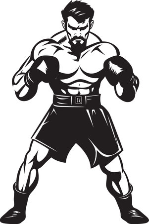 Ring Gladiator Vector Boxer Icon Design Smash Champ Cartoon Boxer in Blackのイラスト素材