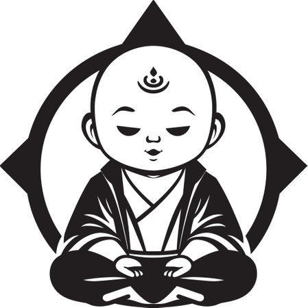 Zen Youngster Black Logo Icon Buddha Bambino Cartoon Buddha Silhouetteのイラスト素材