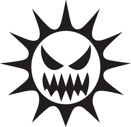 Burning Wrath Angry Sun Vector Emblem Stormy Sunburst Black Logo Icon Designのイラスト素材