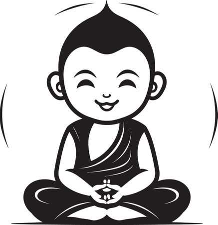 Peaceful Prodigy Cartoon Zen Silhouette Enlightened Infant Vector Serene Emblemのイラスト素材
