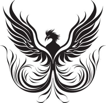 Flame Feather Symbol Black Logo Eternal Phoenix Wings Vector Emblemのイラスト素材