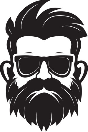 Whimsical Vintage Charm Hipster Man Face Cartoon in Black Vector Modern Boho Fusion Cartoon Hipster Man Face Black Iconのイラスト素材