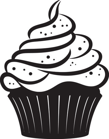 Frosted Temptation Black Cupcake Icon Design Sugary Joy Vector Cupcake in Black Logoのイラスト素材