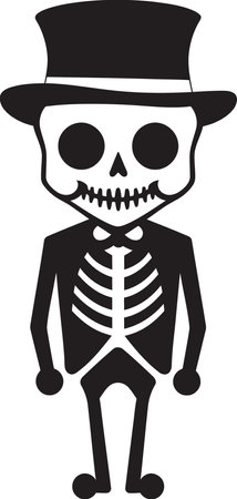 Whimsical Skeleton Whimsy Cute Logo Cheery Skeletal Mascot Black Vectorのイラスト素材