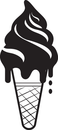 Swirled Elegance Ice Cream Emblem Design Frosty Temptation Black Cone Treatのイラスト素材