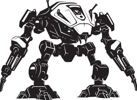 Robotic Sentinel War Logo Icon Mechanical Guardian Black Logo Designのイラスト素材