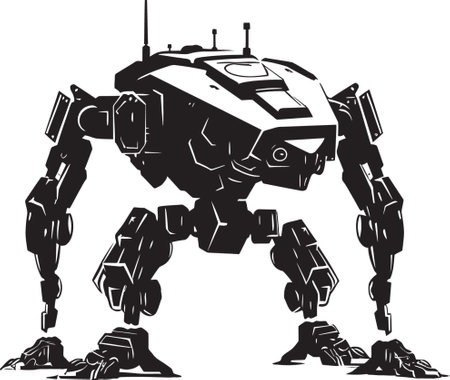 Mechanical Enforcer War Logo Design Combat Vanguard Black Robot Iconのイラスト素材