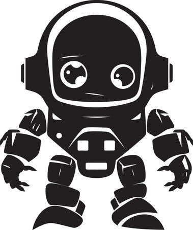 Pocket Protector Black Vector Cute Combat Robot Icon Tiny Titan Combat Robot in Black Vector Designのイラスト素材