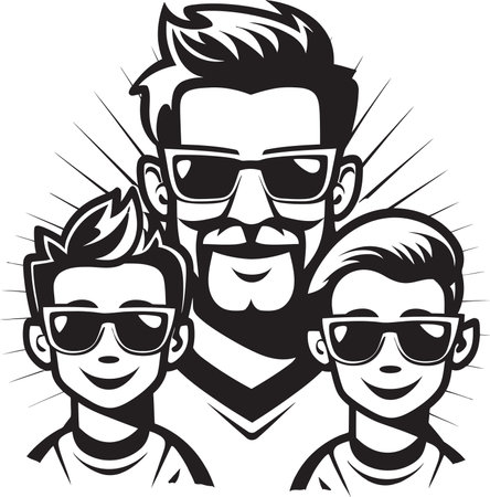 Generational Connection Dad and Son Iconic Symbol Family Legacy Black Vector Dad and Son Emblemのイラスト素材