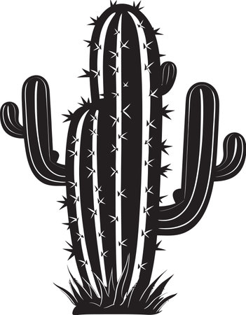 Cactus Bloom Black Logo Plant Scene Prickly Tranquility Wild Cacti in Blackのイラスト素材