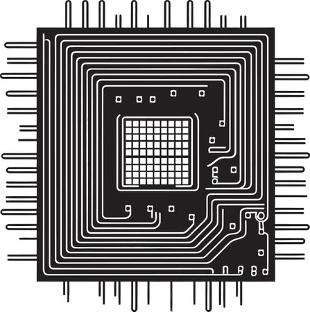 Digital Essence Vector Chip Logo ElectroMatrix Futuristic Emblematic Chipのイラスト素材
