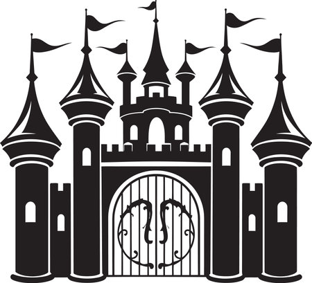 FortressArch Vector Gate Logo MedievalEntry Castle Gate Iconのイラスト素材