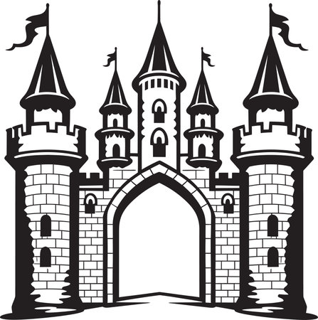 FortressArch Vector Gate Logo MedievalEntry Castle Gate Iconのイラスト素材